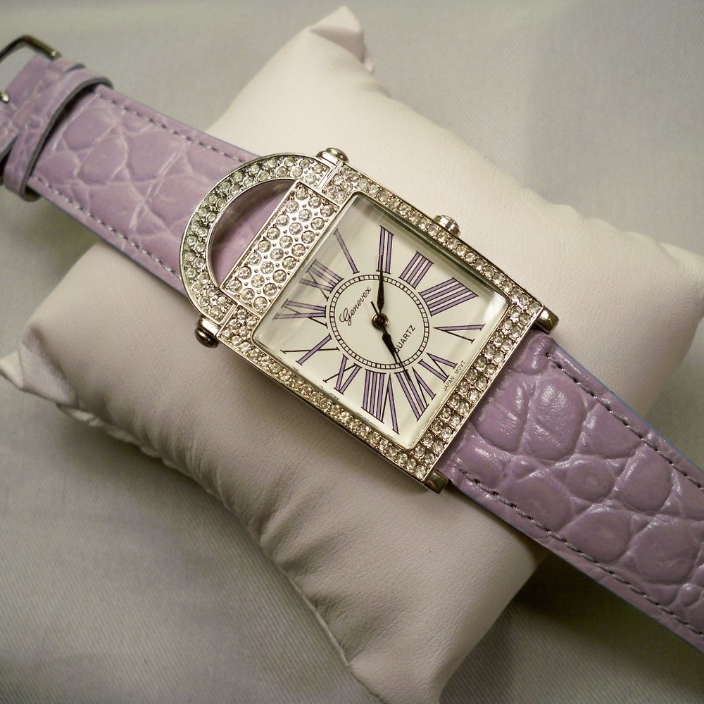 New Genevex Rhinestones Pastel Purple Band Watch